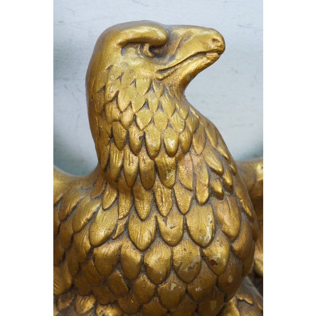Plastic Syroco Mid Century Gold Gilt Resin Federal American Bald Eagle Wall Plaque 37" For Sale - Image 7 of 12