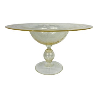 Monumental Murano Gold Flecked Centerpiece Compote - Signed 18.25" For Sale