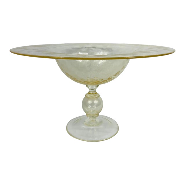Monumental Murano Gold Flecked Centerpiece Compote - Signed 18.25" For Sale