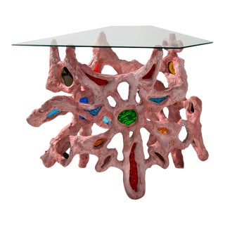 “Diamond Unity” Stained Glass and Plaster Side Table For Sale