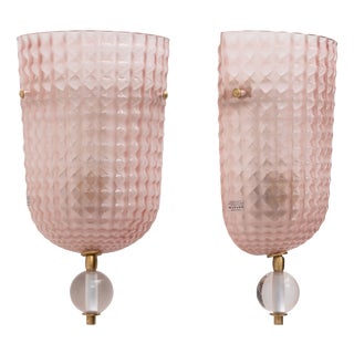 Art Dèco Italian Murano Glass and Brass Sconces, 2000, Set of 2 For Sale