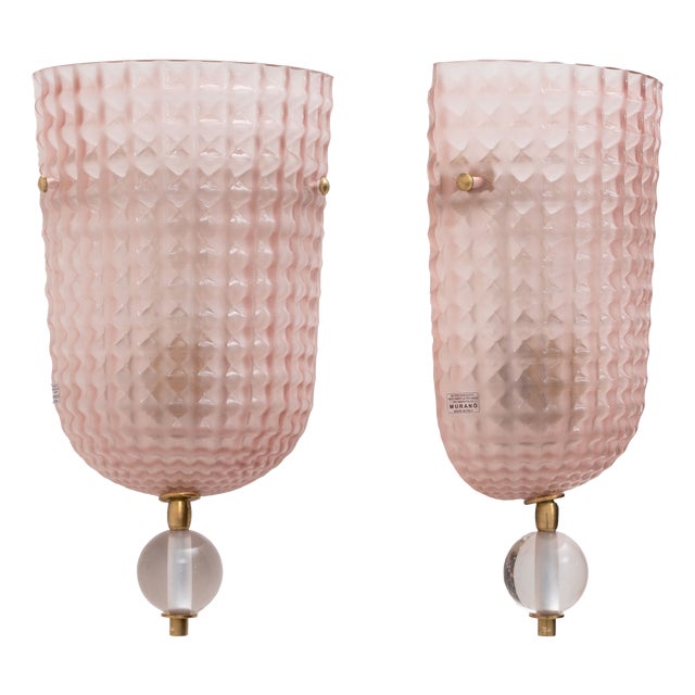 Art Dèco Italian Murano Glass and Brass Sconces, 2000, Set of 2 For Sale