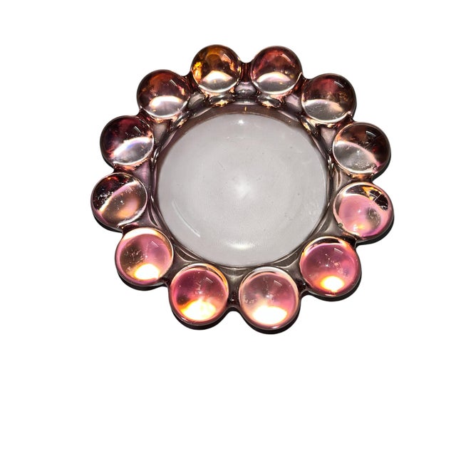Empoli Mid-Mod Boopie Bubble Rim Tinted Pink Glass Ashtray Catchall For Sale - Image 4 of 6
