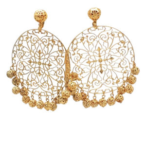 Vintage 1973 Signed Napier Goldtone Round Filigree With Drops Clip Earrings - 2 Pieces