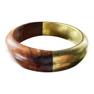 1970s Vintage Mid Centry Modern Wood and Brass Bangle Bracelet For Sale