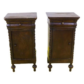 Wooden Nightstands with Turned Legs, Door and Drawer, Set of 2 For Sale