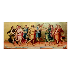 After Baldassare Peruzzi -Apollo Dancing W/9 Muses-Oil Painting by Romoli C.1870s