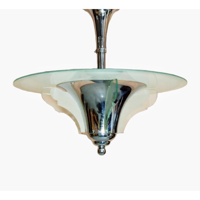 Unique Art Deco Ceiling Lamp Manufactured in Belgium in 1930s Etched glass and chromed metal Very Good condition Up to...