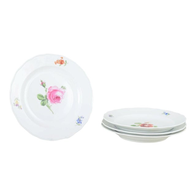 Porcelain Plates with Floral Decoration by Meissen, Germany, 1930s, Set of 4 For Sale