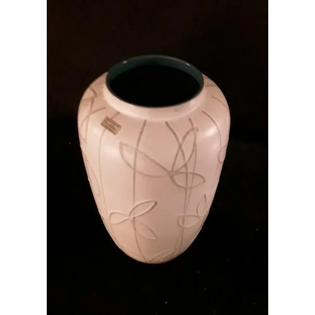 Vintage German White Ceramic Vase with Beige Floral Decoration by Carstens, 1970s, in Very Good conditions. Designed 1970...