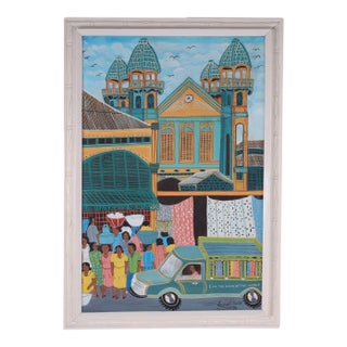 Vintage Haitian Style Painting on Canvas by Leonel Castel For Sale