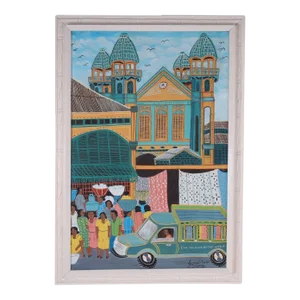 Vintage Haitian Style Painting on Canvas by Leonel Castel