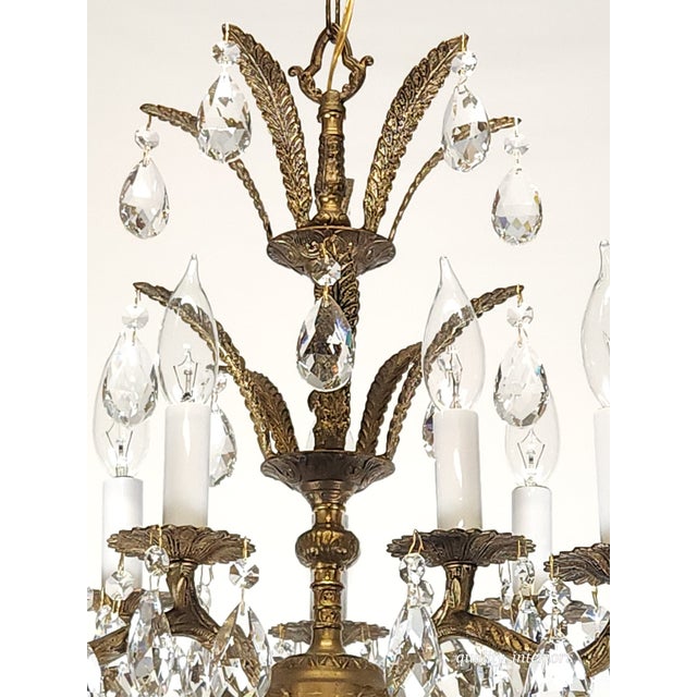 Antique 5 Arm 10 Light Mesmerizing Baroque Brass Cut Lead Crystal Chandelier For Sale - Image 4 of 12