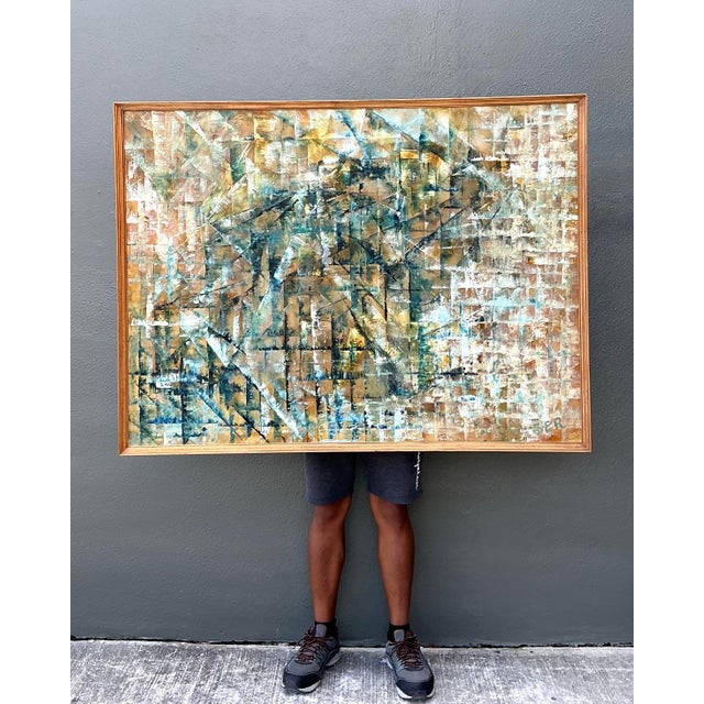 Wood Vintage Original Abstract Oil on Painting For Sale - Image 7 of 12