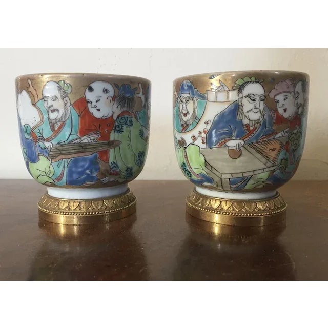 Antique 18th Century Japanese Edo Period Porcelain Mounted Beaker Cups - A Pair For Sale - Image 9 of 13
