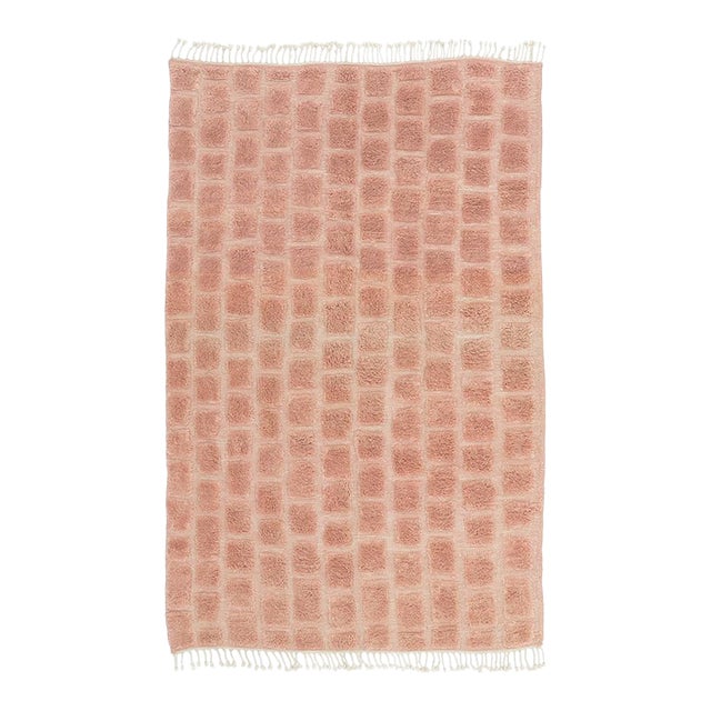 Embossed Square Hand-Knotted Moroccan Wool Rug | 8'11" X 5'7" | One of a Kind For Sale
