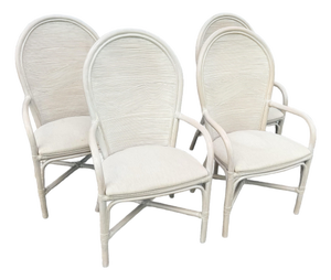 Boho Chic Wavy Pencil Reed and Rattan Dining Arm Chairs - Set of 4