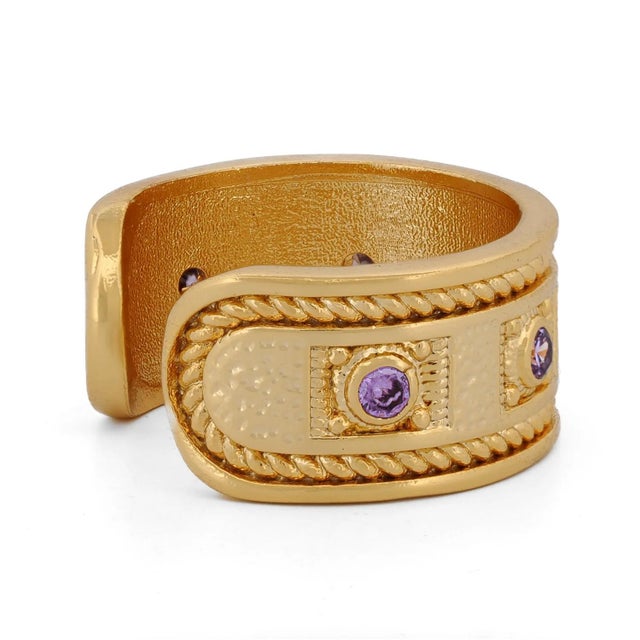 Metal Mystic Queen Amethyst Cuff Gold Ring, Size 4 For Sale - Image 7 of 8