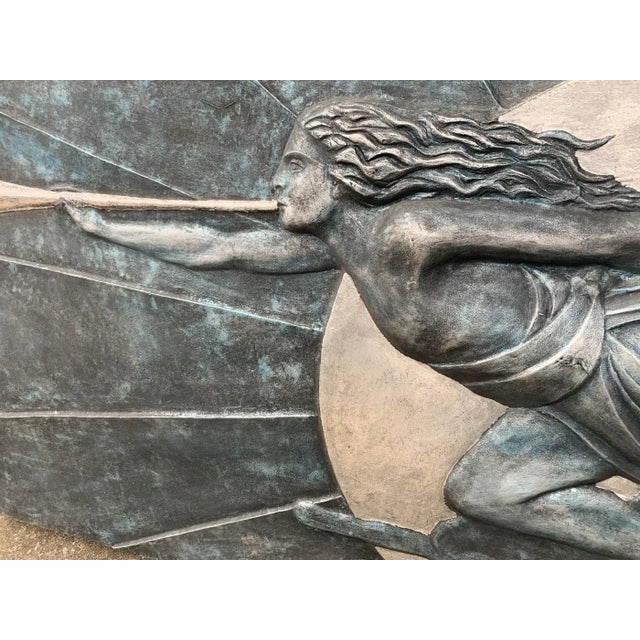 Art Deco 1970s Art Deco Revival Heralding Goddess Wall Sculpture For Sale - Image 3 of 6