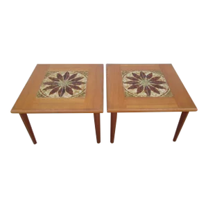 Mid 20th Century Set of 2 Brdr Furbo Teak Tile Side End Tables Danish Modern Denmark