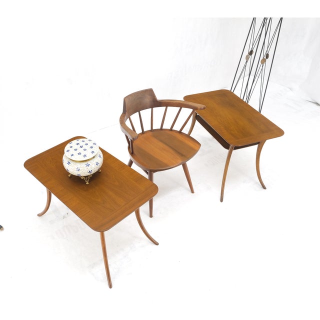 Widdicomb Mid 20th Century Pair of Rectangle Light Walnut Klismos End Side Tables by Gibings for Widdicomb For Sale - Image 4 of 13