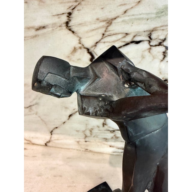 Metal Bronze Abstract Cubist Golfer Sculpture For Sale - Image 7 of 9