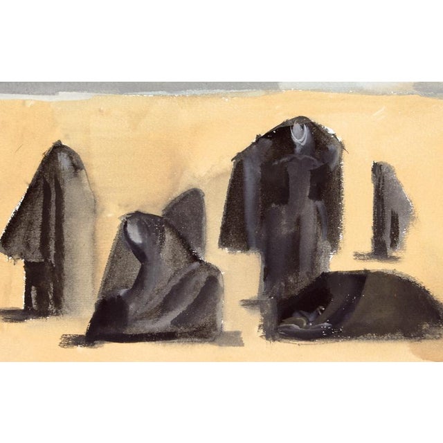 1940s A Gouache on Paper of Silhouetted Figures on a Moroccan Beach by Andre Delfau For Sale - Image 4 of 4