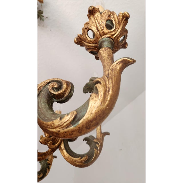 Large Vintage Louis XV Rococo Baroque Florentine Wood Carved Floral Chandelier, 1920s For Sale - Image 13 of 18