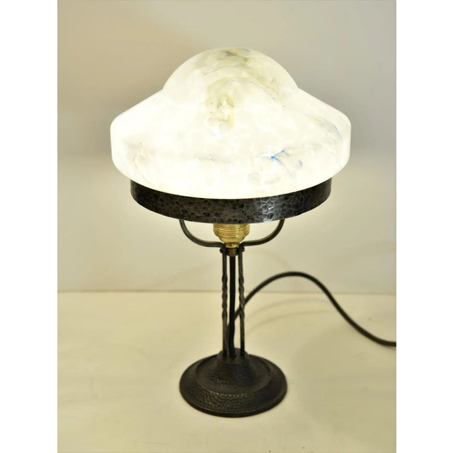 Art Nouveau Wrought Iron and Glass Table Lamp Jugendstil, Sweden, 1920s For Sale - Image 4 of 13