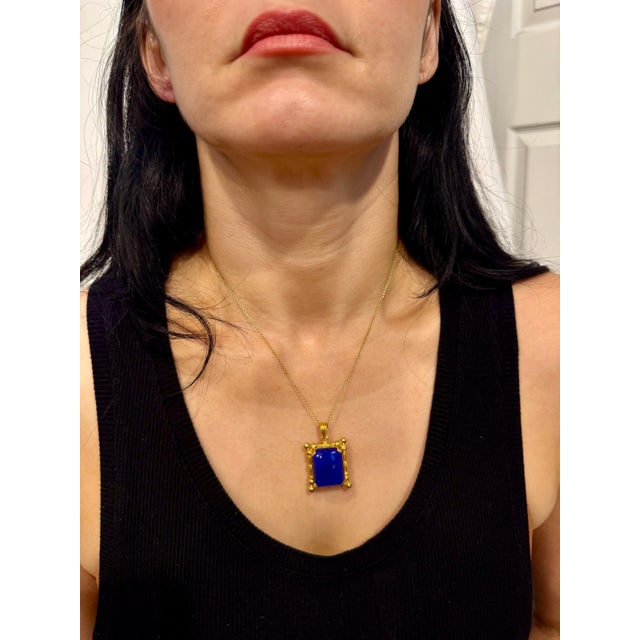 25 Carat Lapis Lazuli Pendant in 22 Karat Gold Frame, 15.9 Gm, 16-18" Chain For Sale - Image 18 of 18