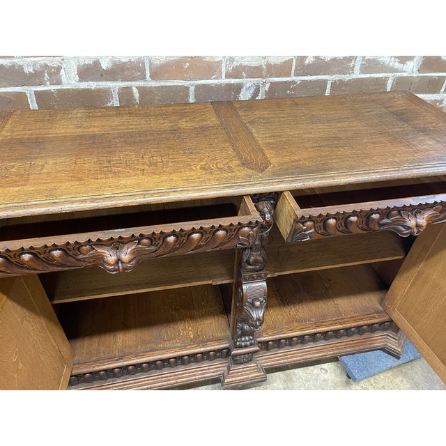 Antique Renaissance Revival Carved Oak Sideboard For Sale In Atlanta - Image 6 of 11