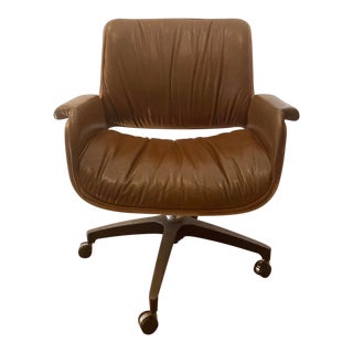Mid 20th Century George Mulhauser for Plycraft Desk Chair With Cognac Leather Upholstery For Sale