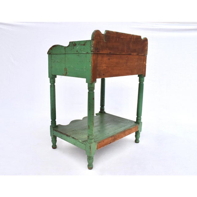 Antique Two Tier Wash Stand, Dovetail Joinery, Original Green Paint For Sale - Image 9 of 15
