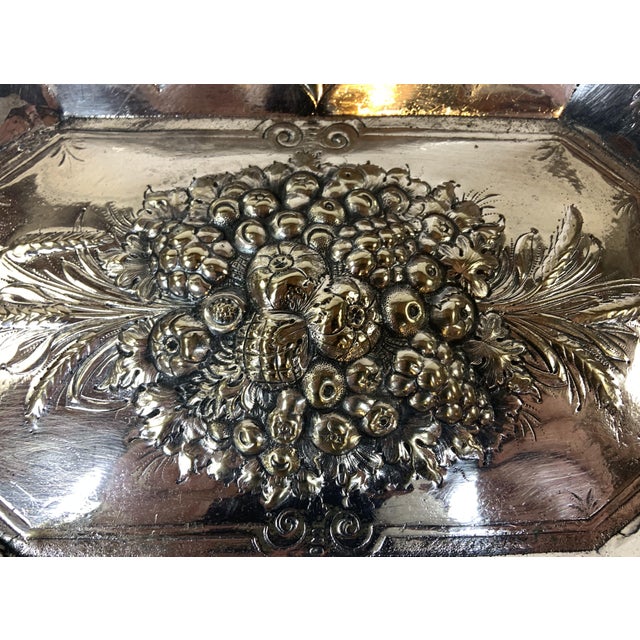 Mid 20th Century Vintage Footed Fruit Embossed Silver Plate Serving Dish For Sale - Image 5 of 5