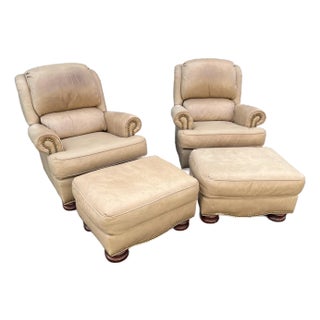 1990s Bradington Young Leather Recliner and Ottoman Set- 4 Pieces For Sale