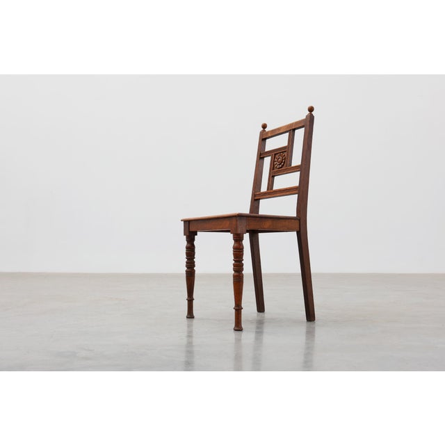 Art Deco Oak Side Chair with Carved Rosette Back and Turned Front Legs, 1890s For Sale - Image 10 of 16