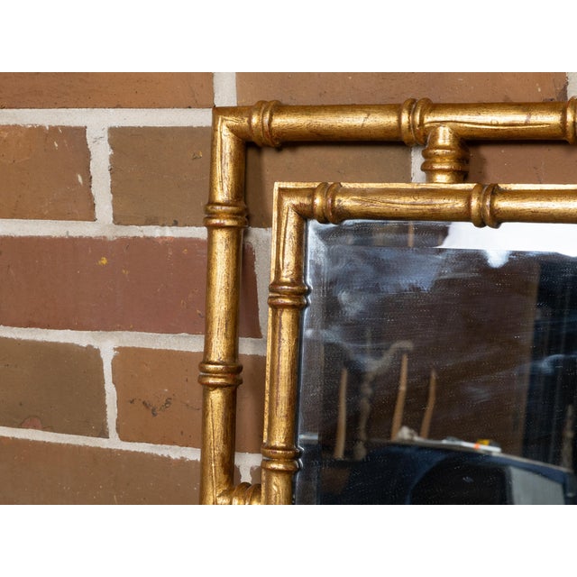 Midcentury Italian Gilt Faux Bamboo Mirror with Beveled Glass For Sale - Image 10 of 10