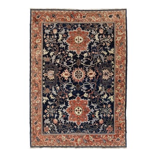 Vintage Persian Sultanabad Style Hand-Knotted Wool Area Rug – Navy & Terracotta For Sale
