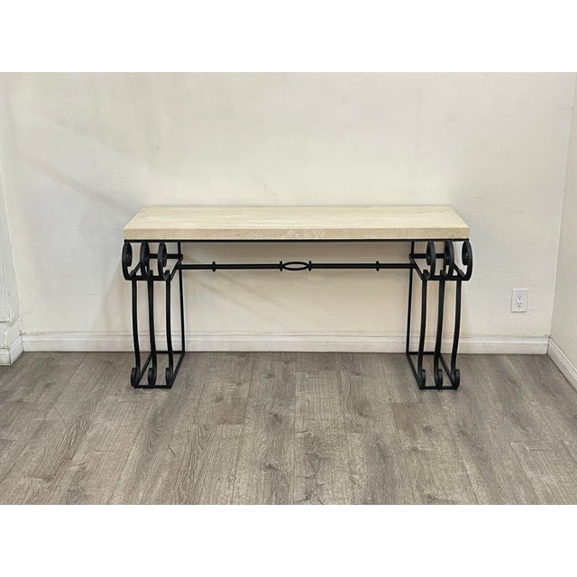 Wrought Iron Travertine Top Console Table For Sale In Los Angeles - Image 6 of 10