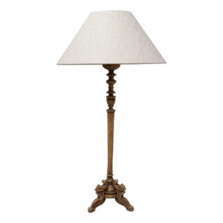 19th Century French Carved Oak Table Lamp For Sale