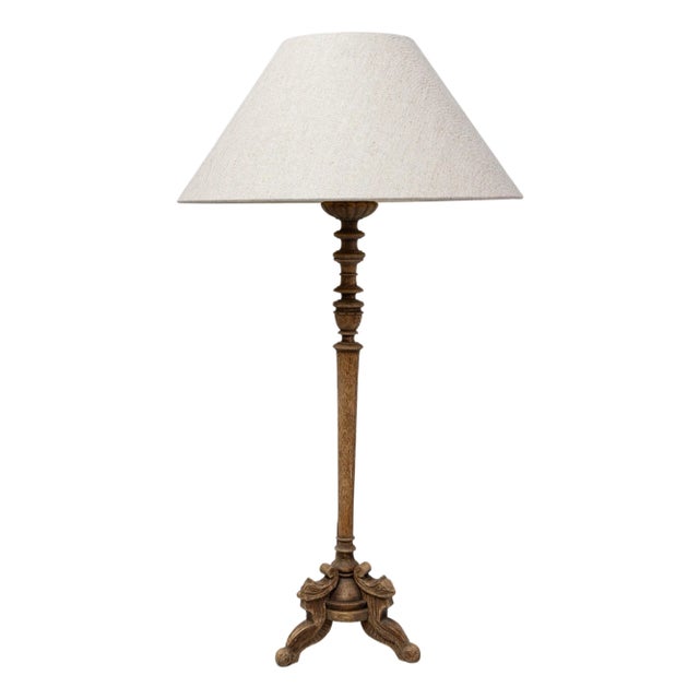 19th Century French Carved Oak Table Lamp For Sale