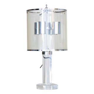 Cylindrical Acrylic Glass Table Lamp, 1970s For Sale