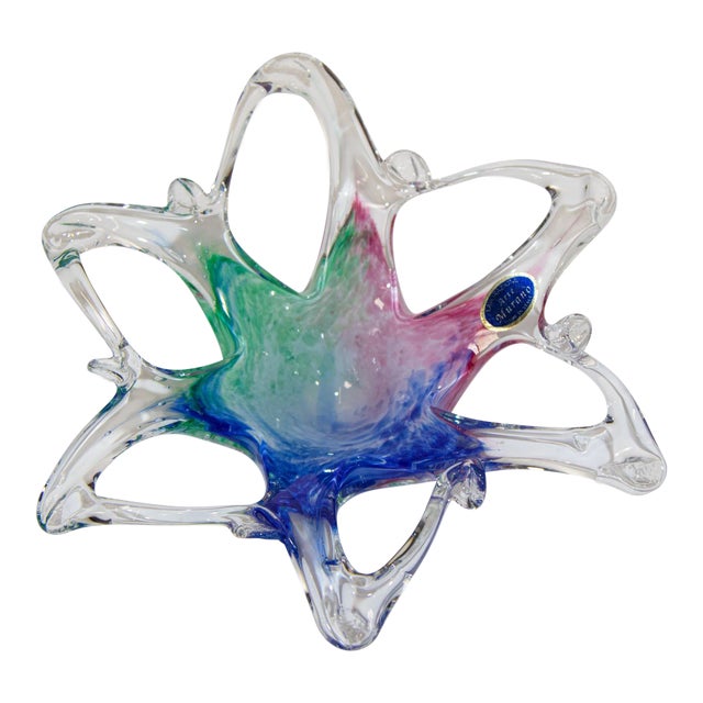 Vintage Murano Star Flower Shape Art Glass Dish Italy For Sale