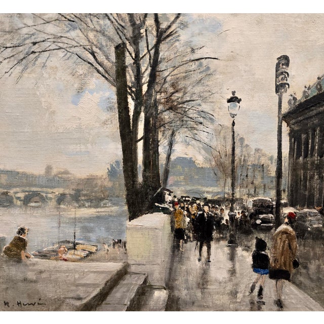 Jules Herve -View of the Quays Along the Seine River, Paris-Original Oil Painting For Sale - Image 9 of 13