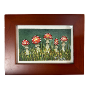 Miniature Cluster of Amanita Mushrooms Original Watercolor Painting