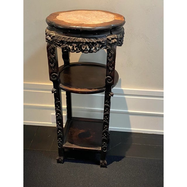 Traditional Early 20th Century Carved Wood and Marble Jardiniere Stand For Sale - Image 3 of 5