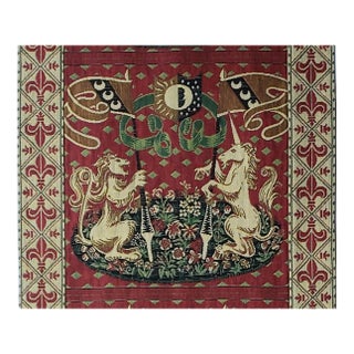 Late 20th C. Vintage French "The Lady and the Unicorn" Woven Tapestry Table Runner - 68" For Sale