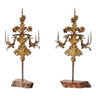 19th Century Gilded Sheet Metal Candelabra Pair, Set of 2 For Sale