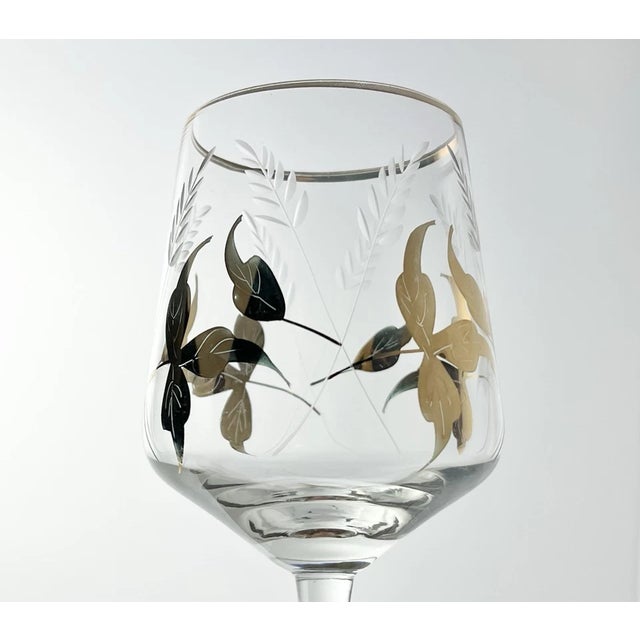 1960s Vintage Mid-Century 6 Gold Leaf & Etched Wheat Wine Glasses For Sale In Dallas - Image 6 of 7