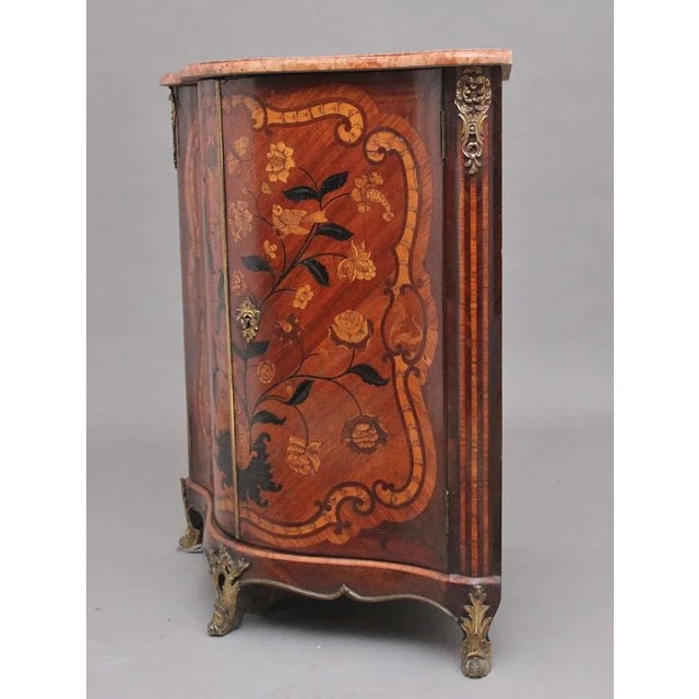 French Inlaid Tulipwood and Marble Top Corner Cupboard, 1700s For Sale - Image 6 of 11